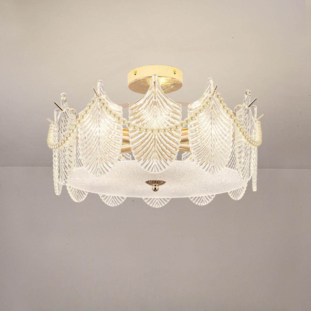 Modern Style Shell-Shaped Flush Mount Light  Pearl Accents Image - 12