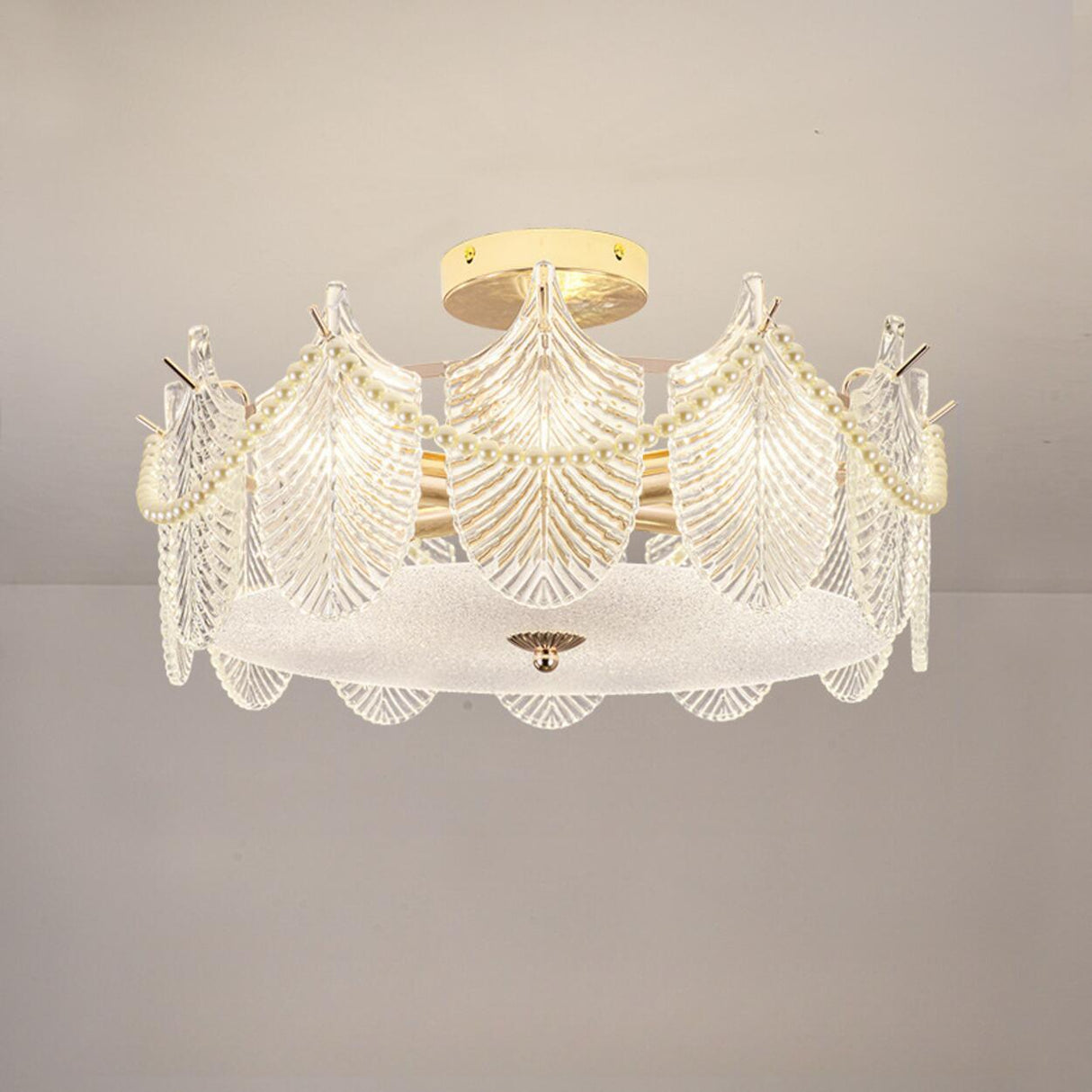 Modern Style Shell-Shaped Flush Mount Light  Pearl Accents Image - 13