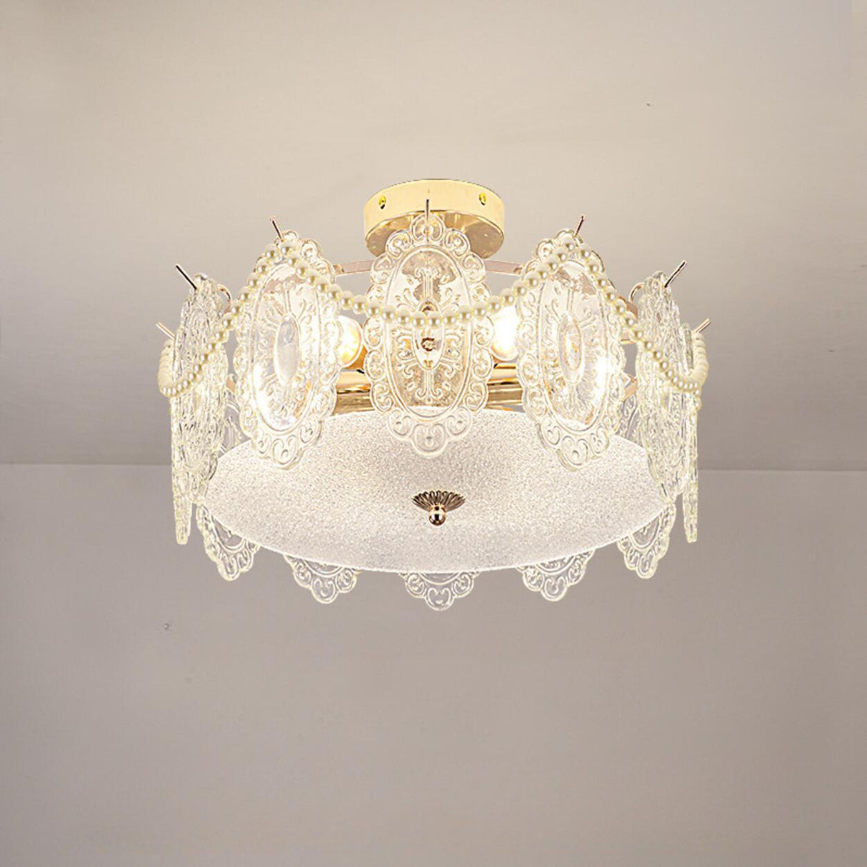 Modern Style Shell-Shaped Flush Mount Light  Pearl Accents Image - 16