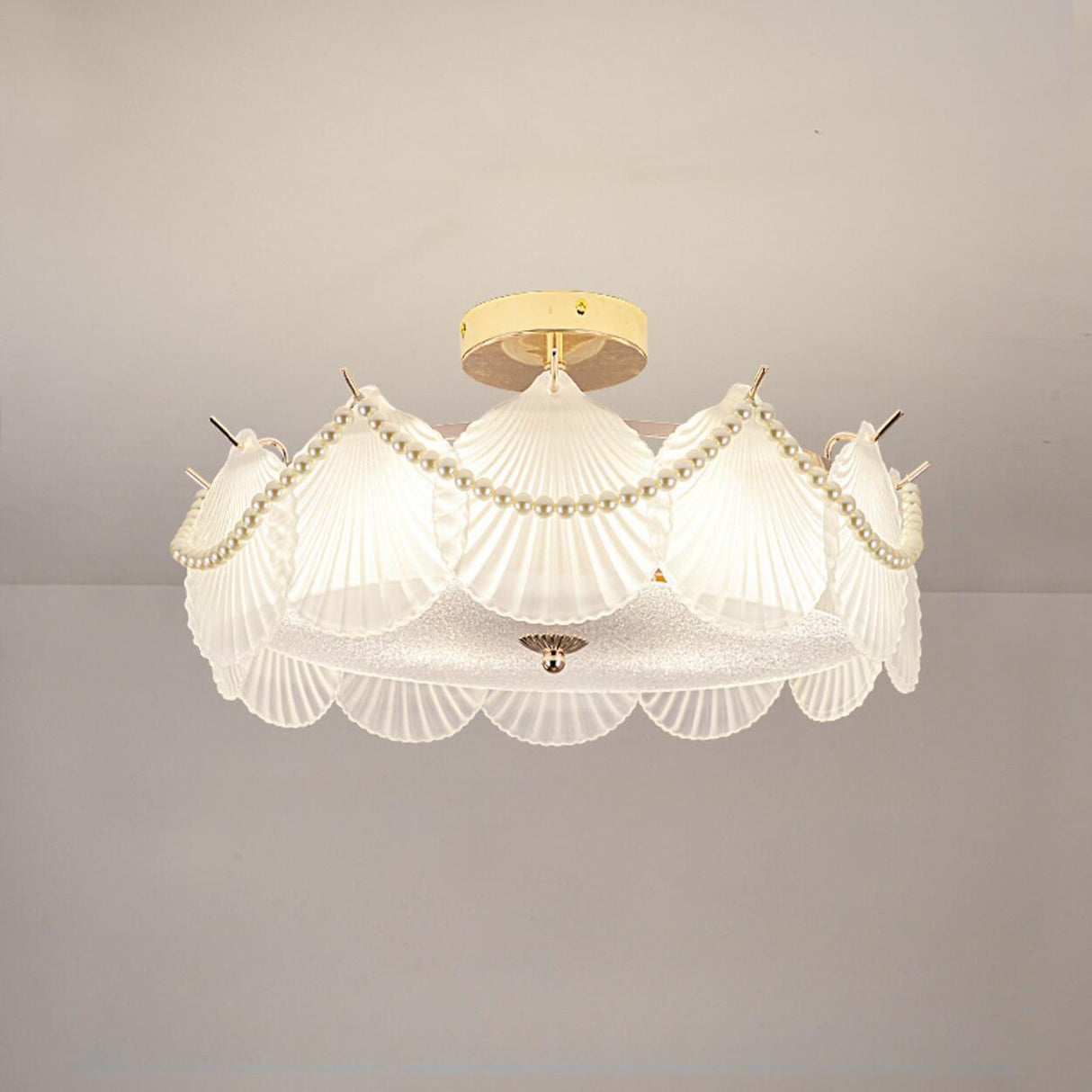 Modern Style Shell-Shaped Flush Mount Light  Pearl Accents Image - 18