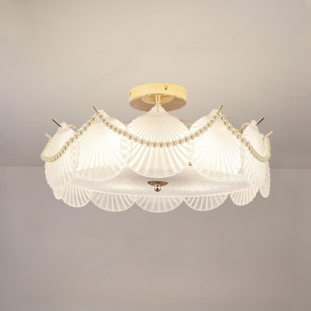 Modern Style Shell-Shaped Flush Mount Light  Pearl Accents Image - 19