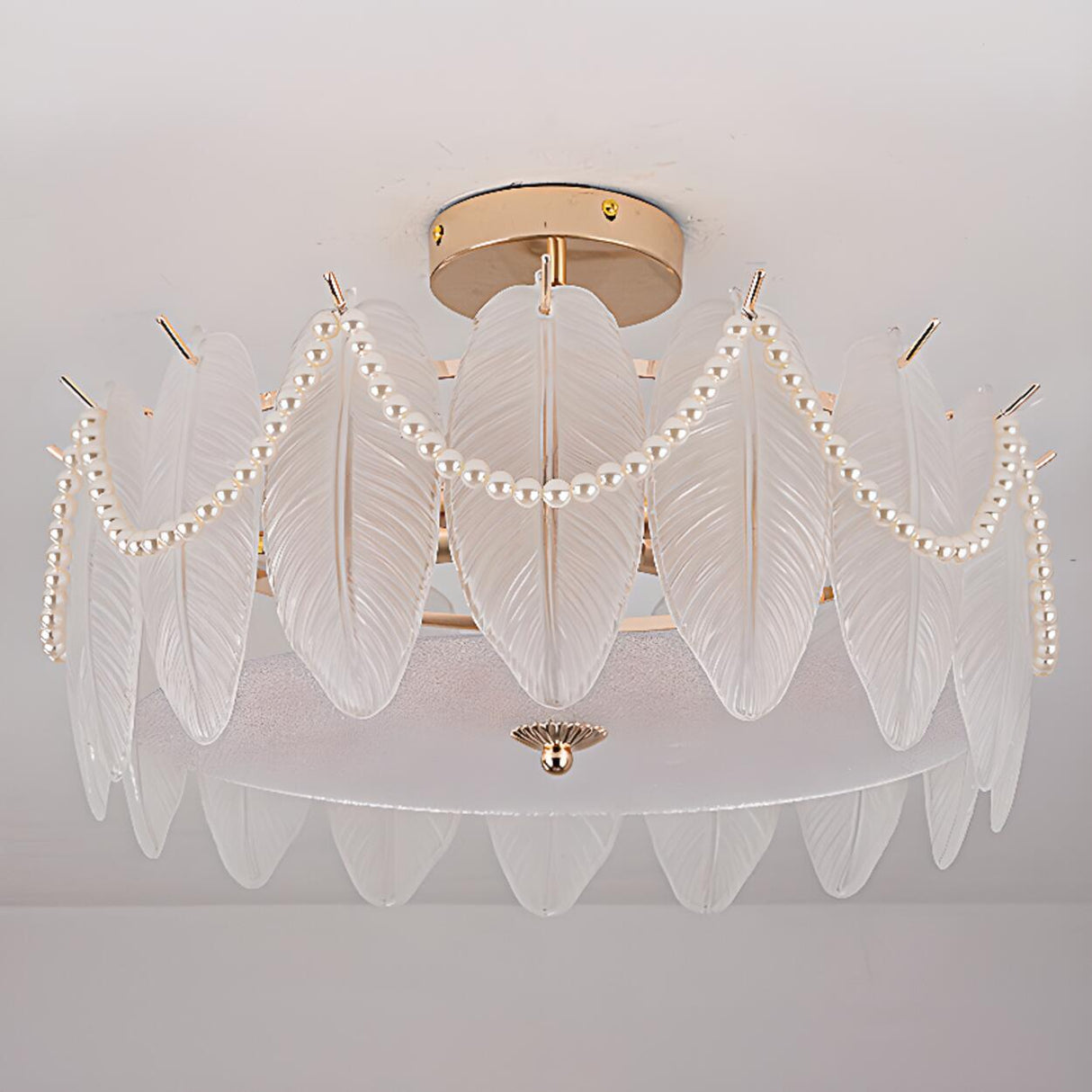 Modern Style Shell-Shaped Flush Mount Light  Pearl Accents Image - 21