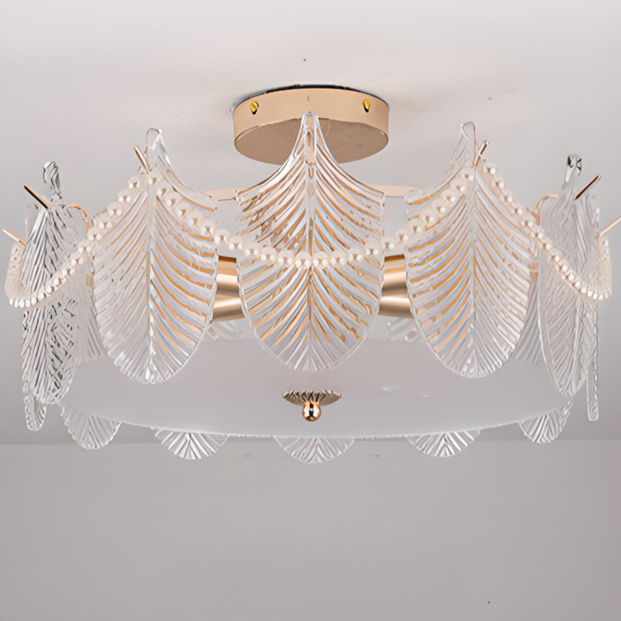 Modern Style Shell-Shaped Flush Mount Light  Pearl Accents Image - 23