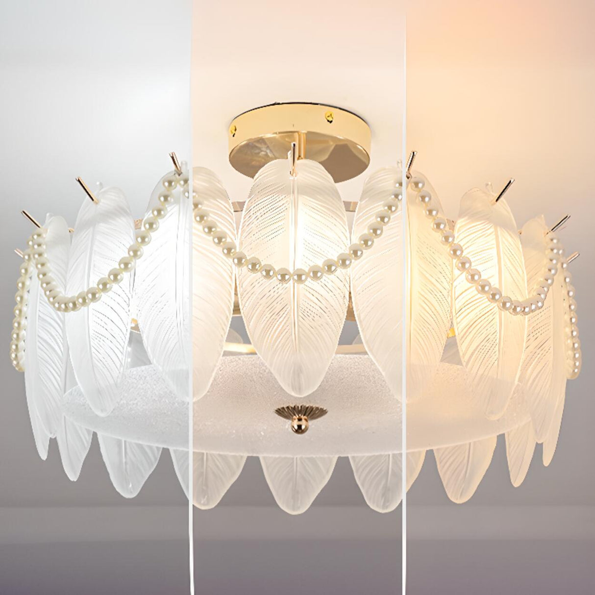 Modern Style Shell-Shaped Flush Mount Light  Pearl Accents Image - 24