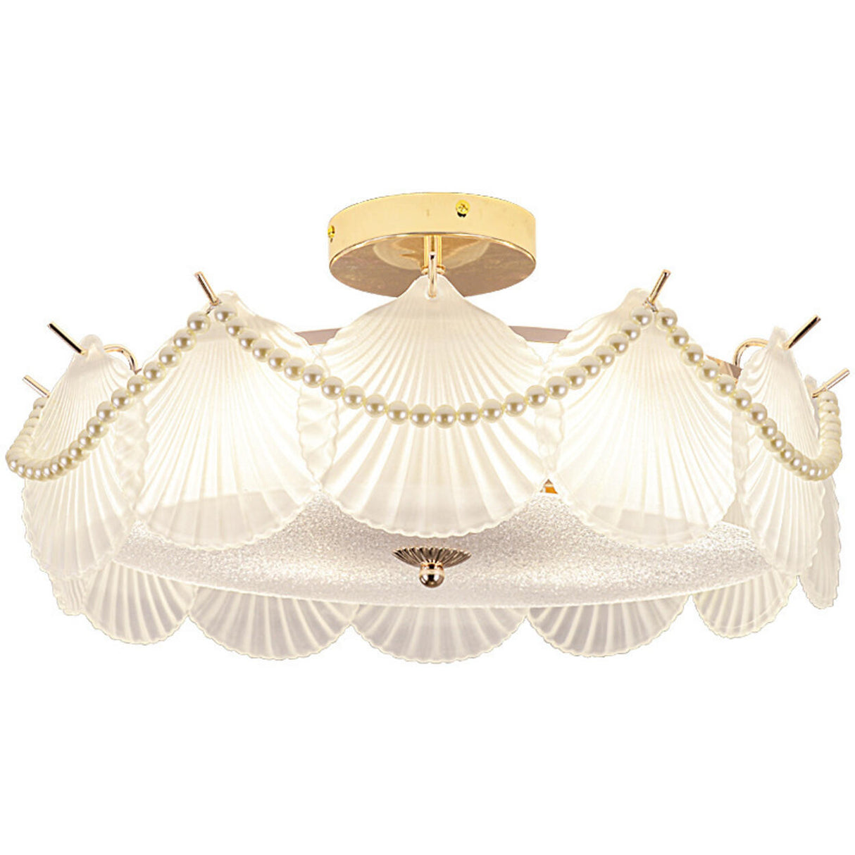 Modern Style Shell-Shaped Flush Mount Light  Pearl Accents Image - 5