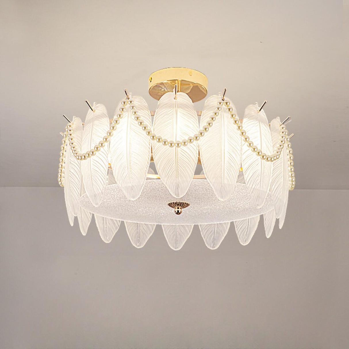 Modern Style Shell-Shaped Flush Mount Light  Pearl Accents Image - 7