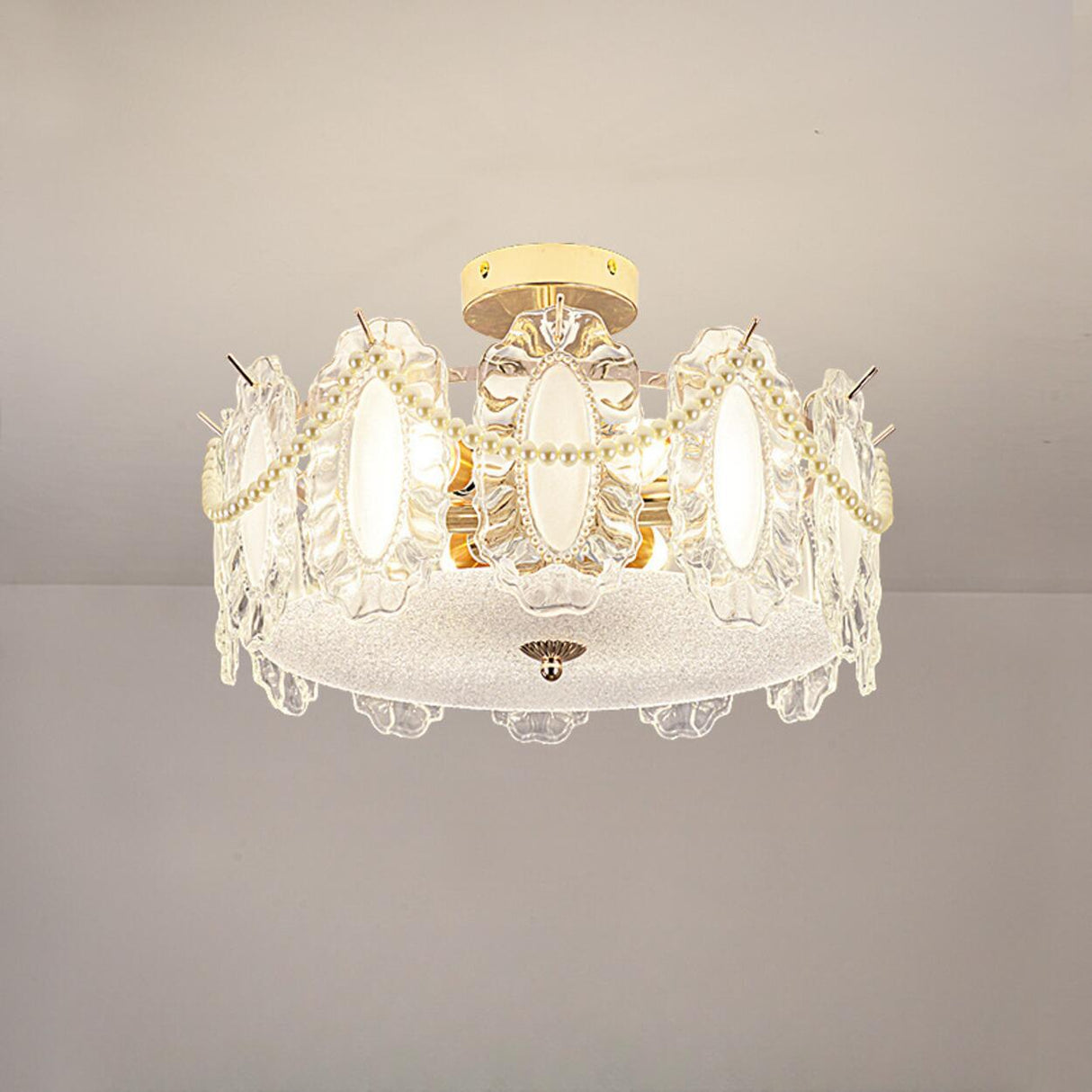 Modern Style Shell-Shaped Flush Mount Light  Pearl Accents Image - 9