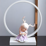 Modern Stylish Antler Girl Circle Metal Table Lamp Image - 5