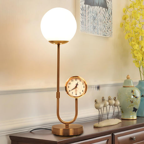 Modern Stylish Glass Globe Gold Table Lamp with Clock Image - 1