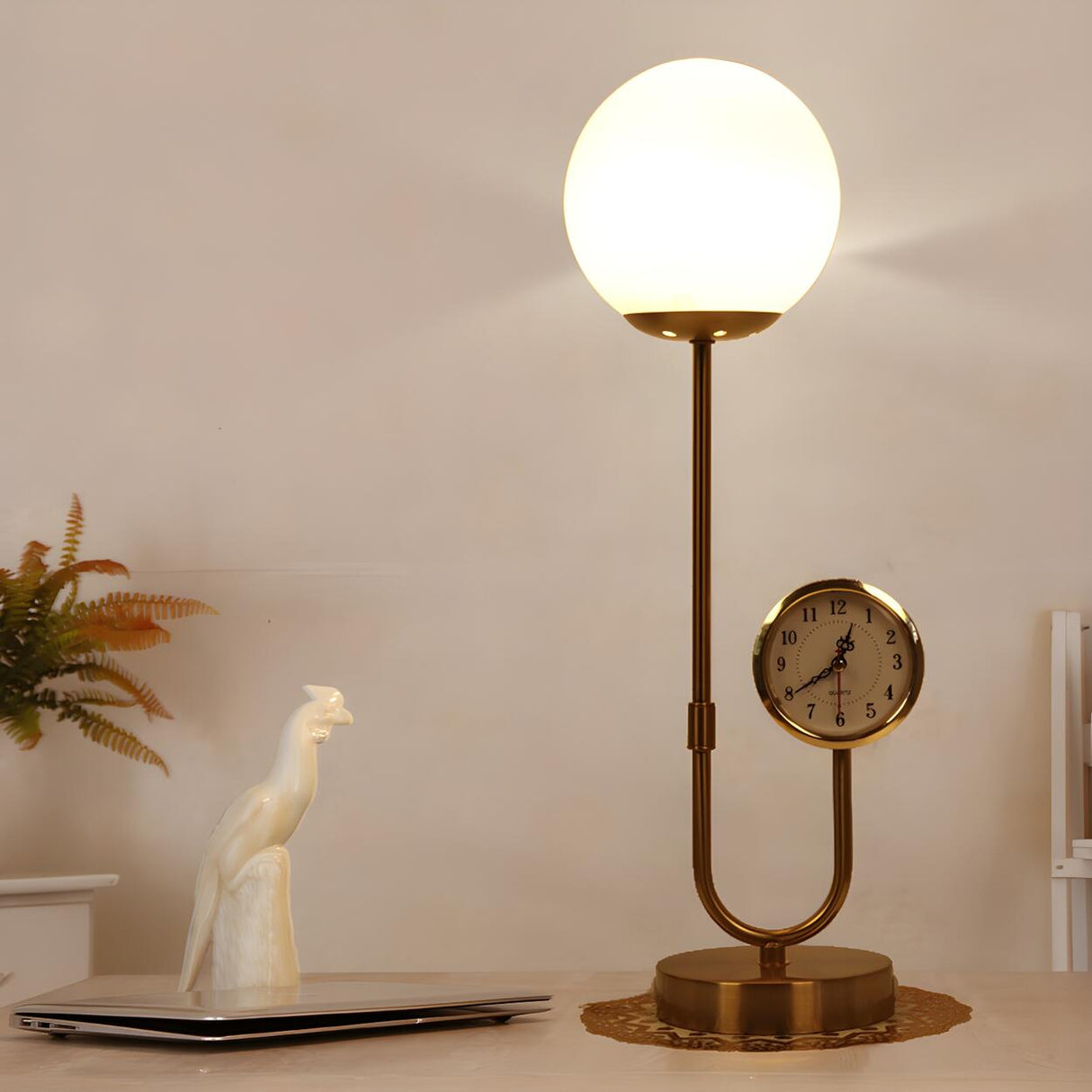 Modern Stylish Glass Globe Gold Table Lamp with Clock Image - 13