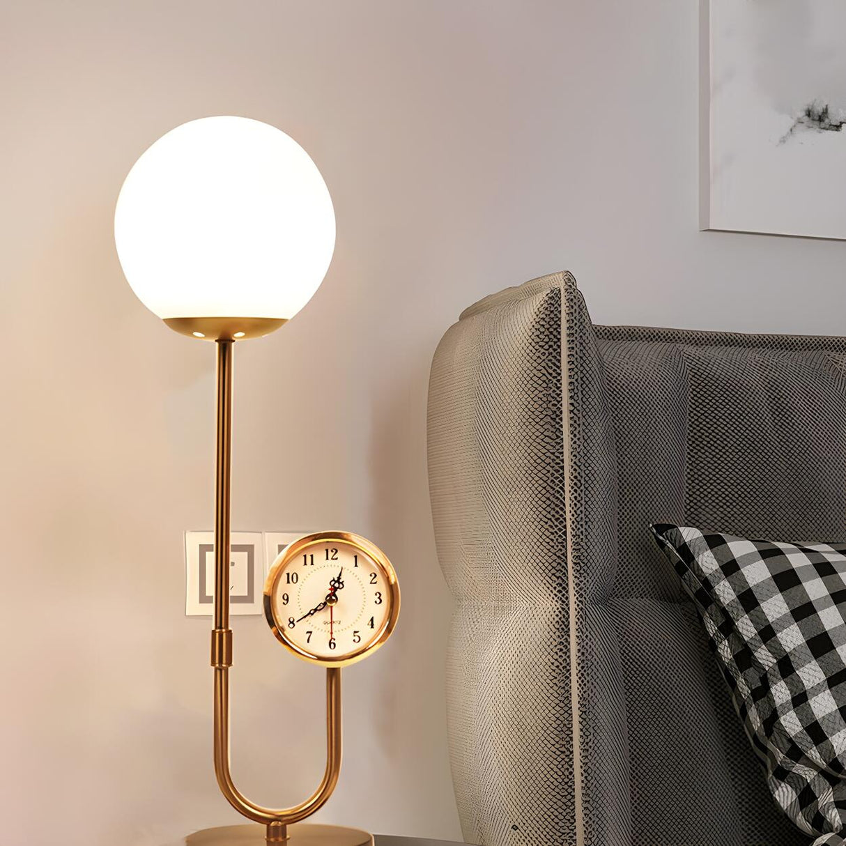 Modern Stylish Glass Globe Gold Table Lamp with Clock Image - 2