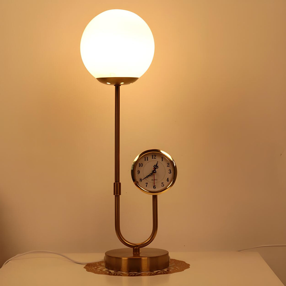 Modern Stylish Glass Globe Gold Table Lamp with Clock Image - 8