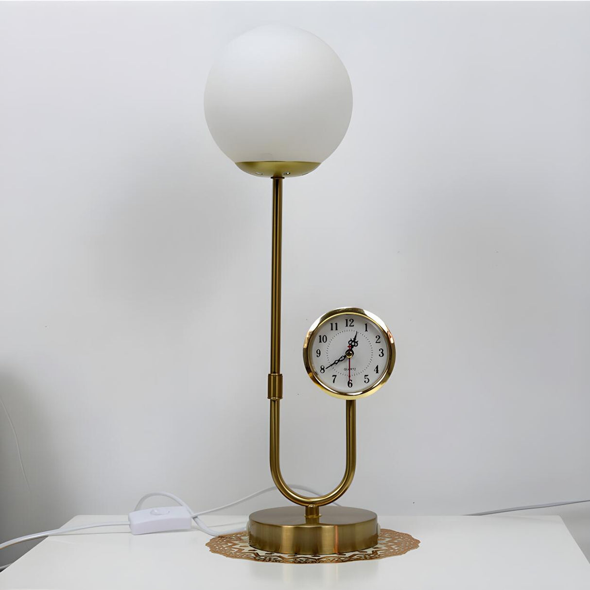 Modern Stylish Glass Globe Gold Table Lamp with Clock Image - 9