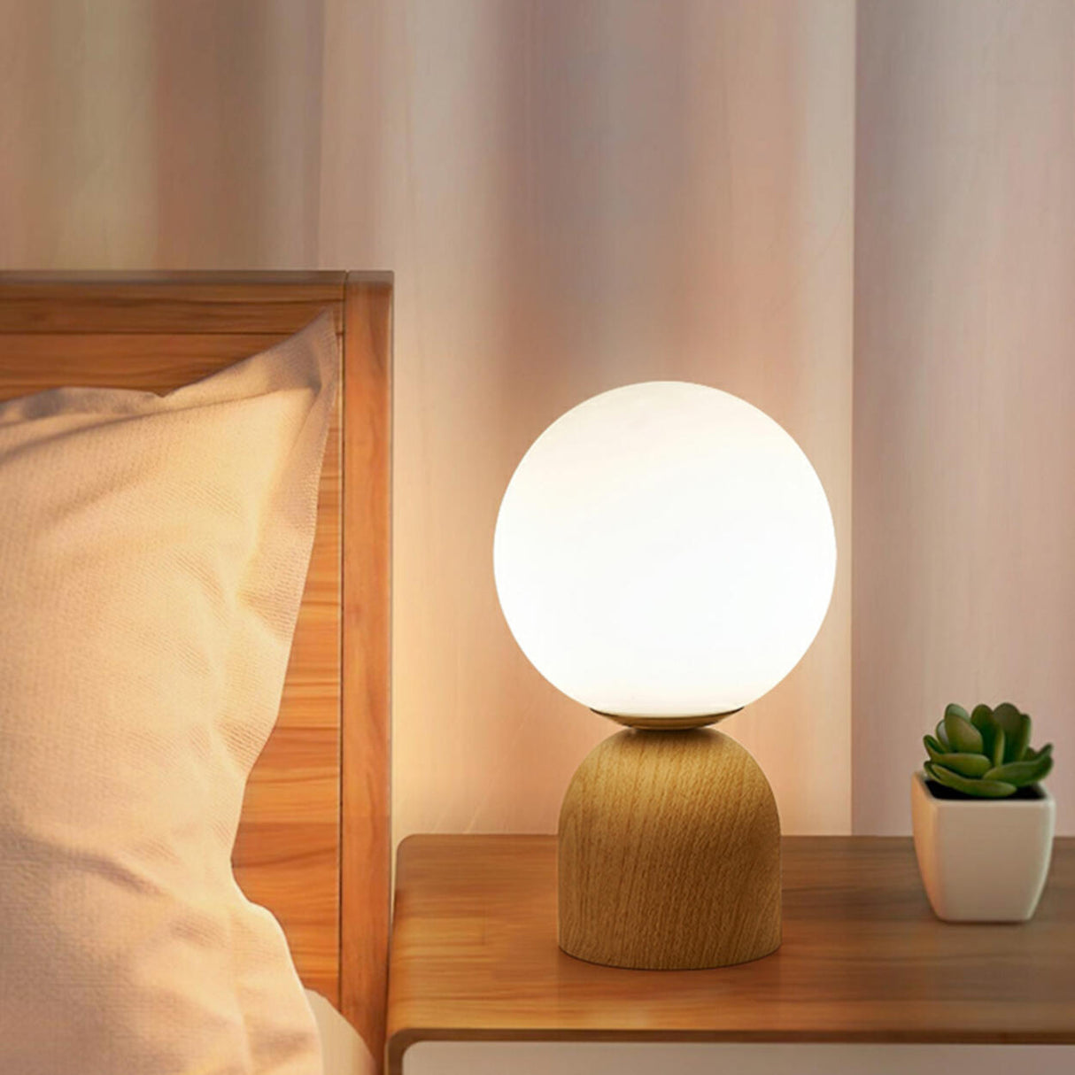 Modern Stylish Metal Base White Spherical Table Lamp Image - 3