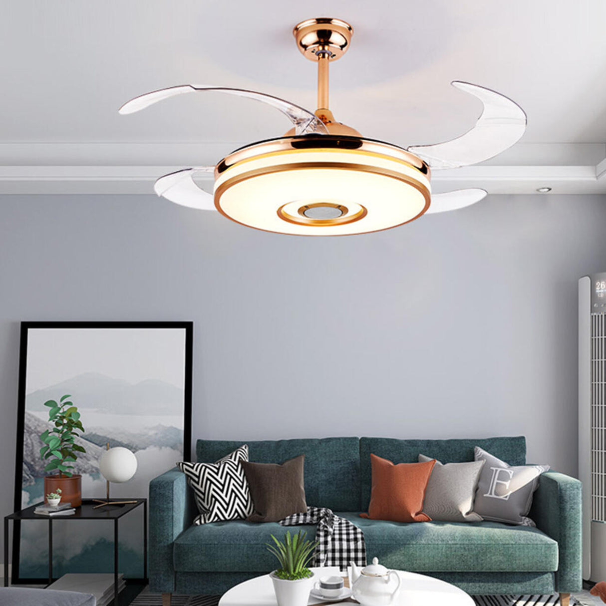 Modern Stylish Metal Round Ceiling Fan with LED Light Image - 12