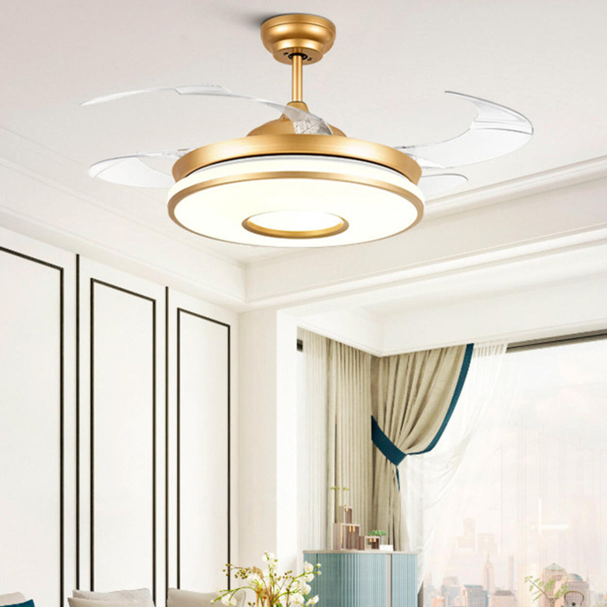 Modern Stylish Metal Round Ceiling Fan with LED Light Image - 3