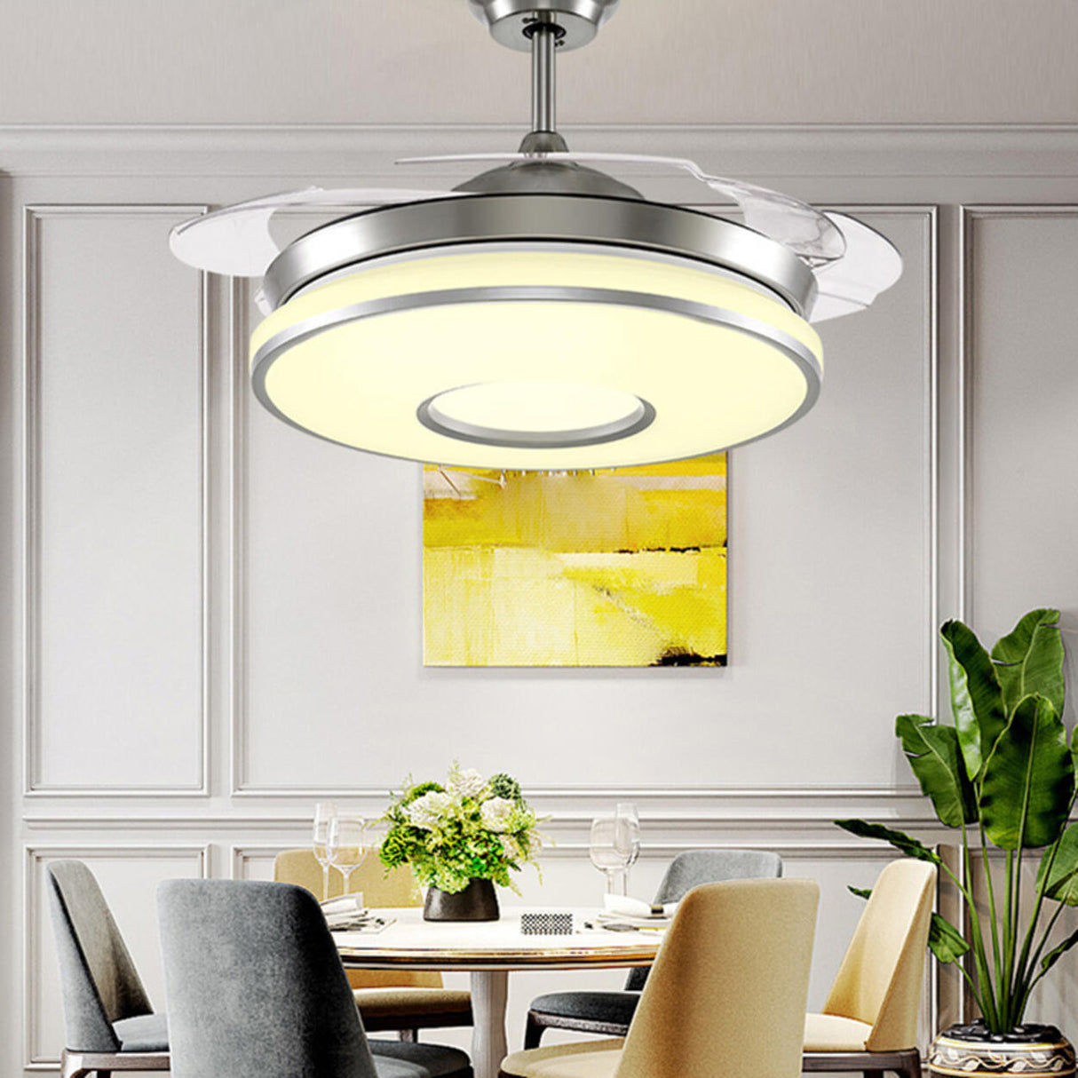 Modern Stylish Metal Round Ceiling Fan with LED Light Image - 5