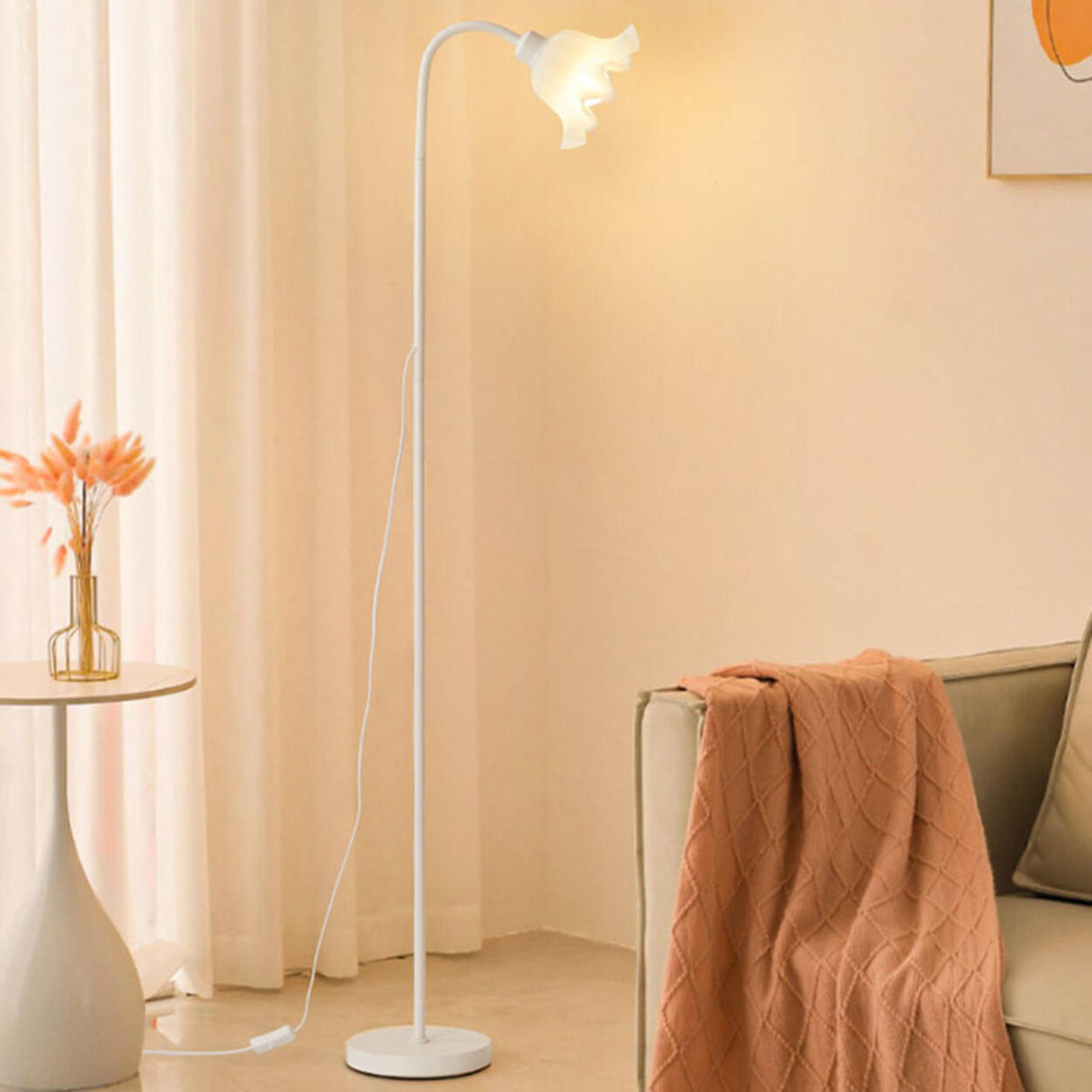 Modern Stylish White Floral Metal LED Floor Lamp Image - 1