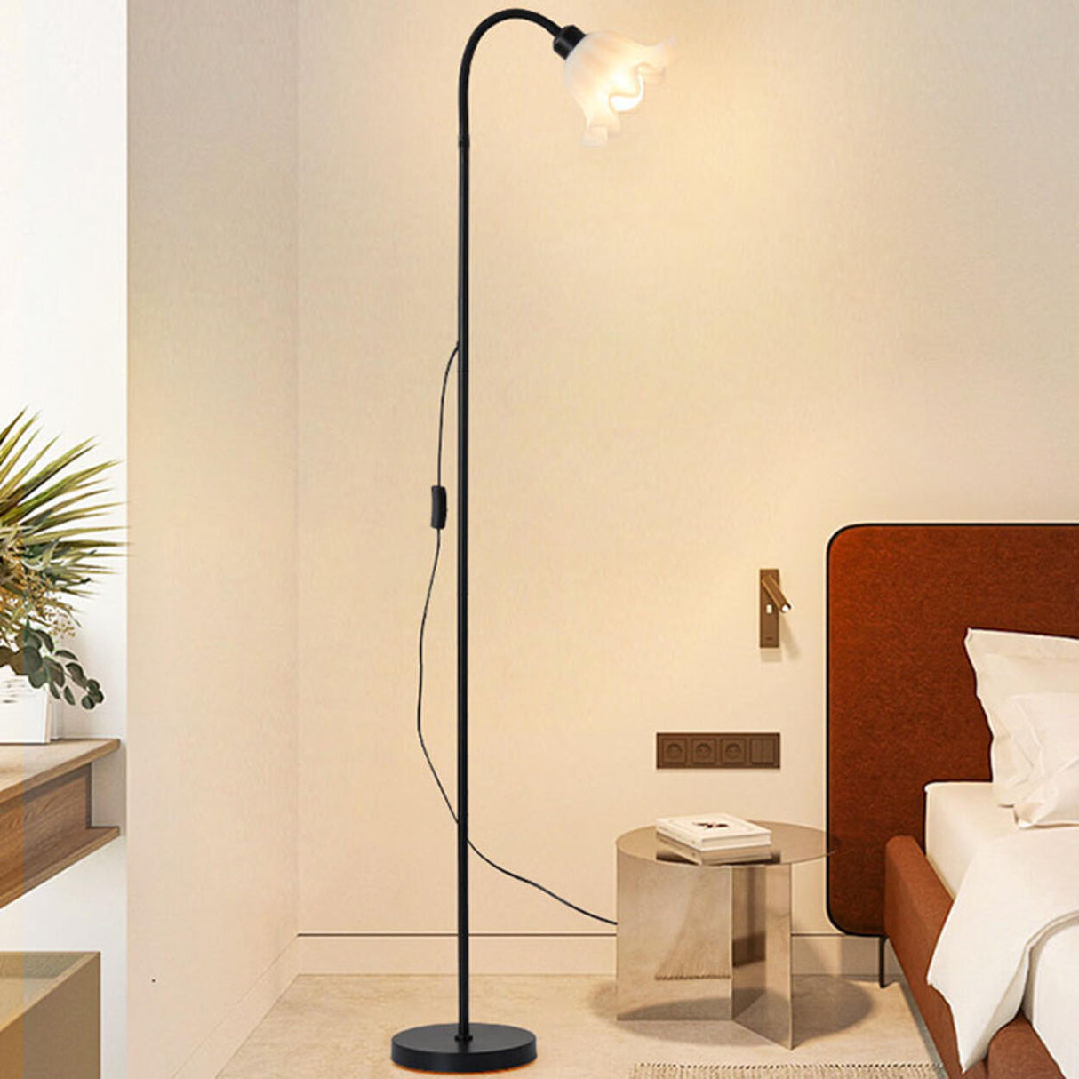 Modern Stylish White Floral Metal LED Floor Lamp Image - 3