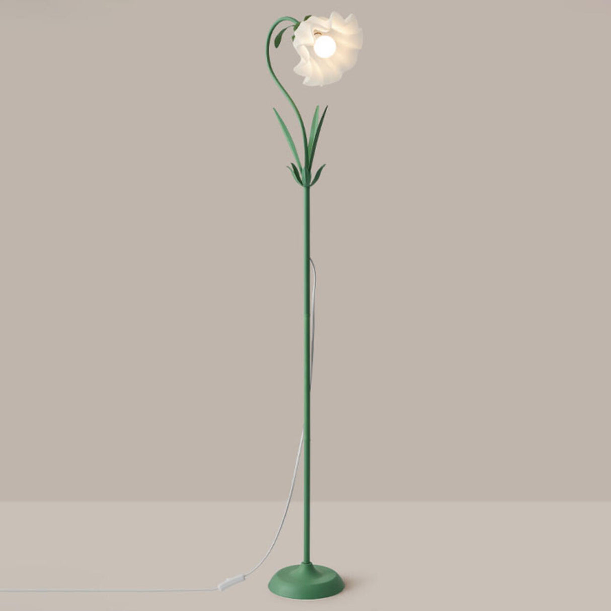 Modern Stylish White Floral Metal LED Floor Lamp Image - 7