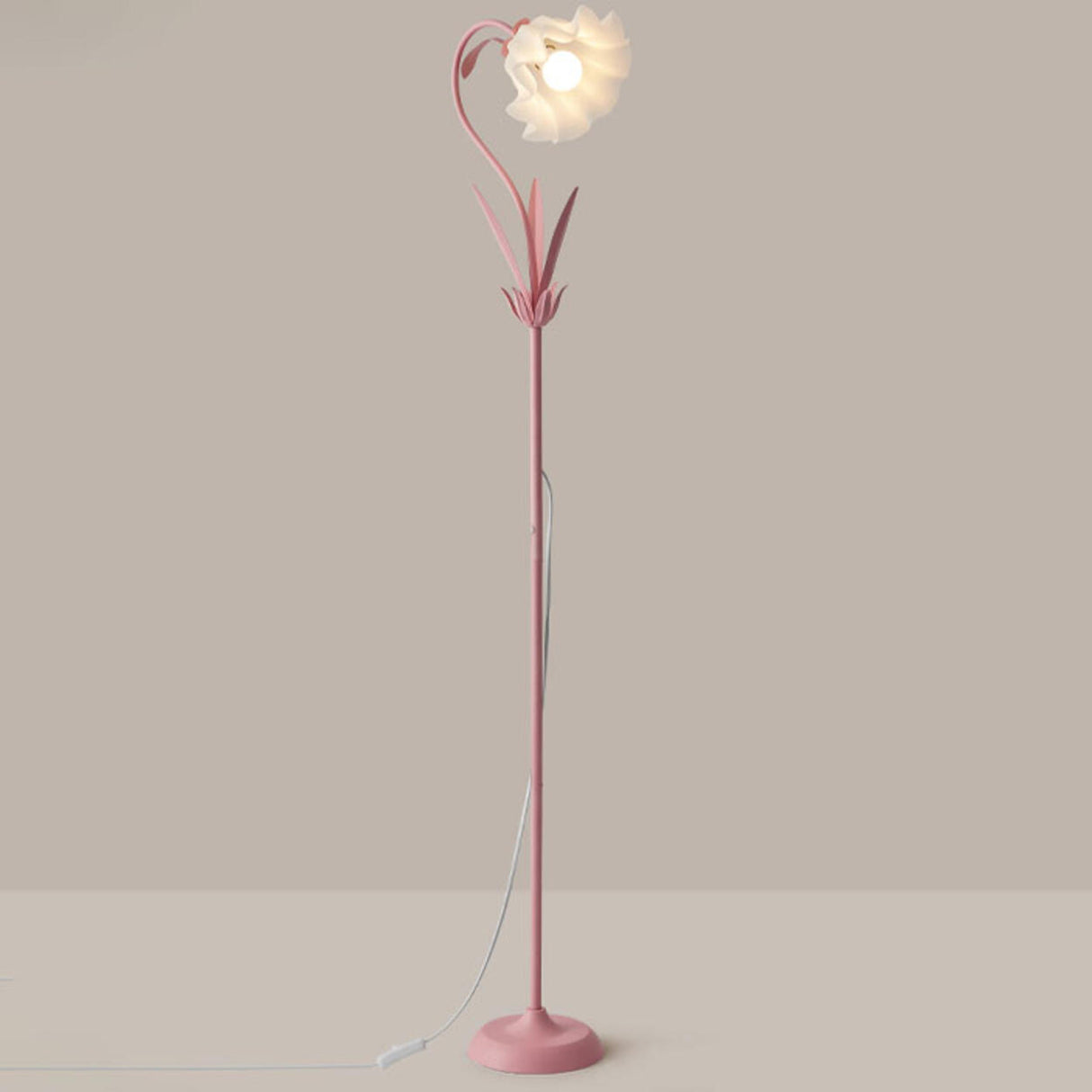 Modern Stylish White Floral Metal LED Floor Lamp Image - 8