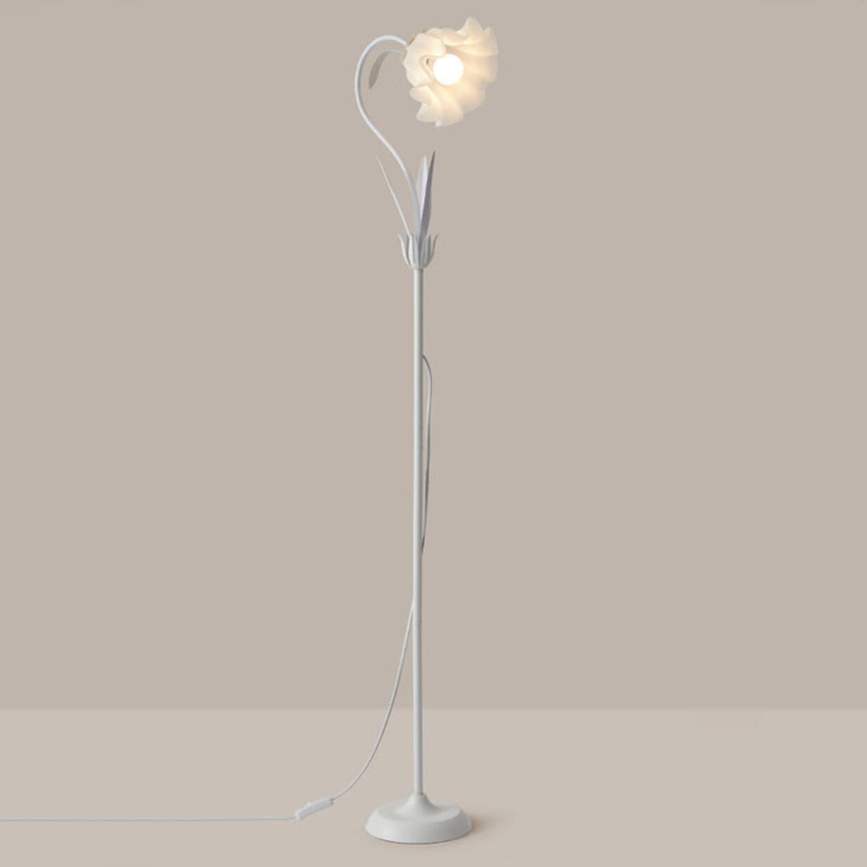 Modern Stylish White Floral Metal LED Floor Lamp Image - 9