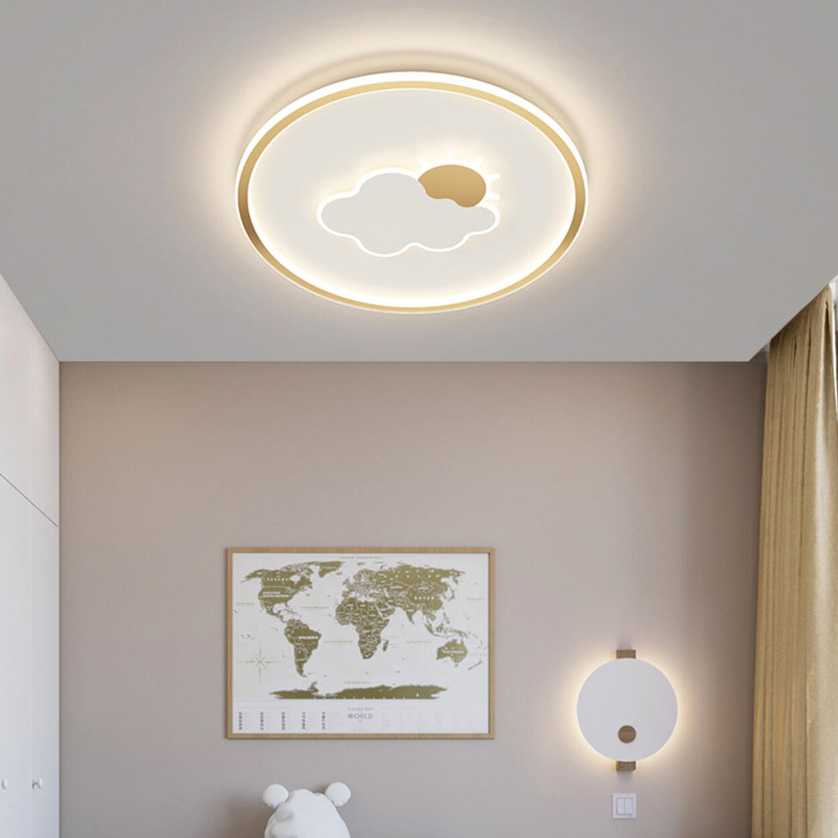 Modern Sun Cloud Circle Dimmable LED Flush Mount Light Image - 1