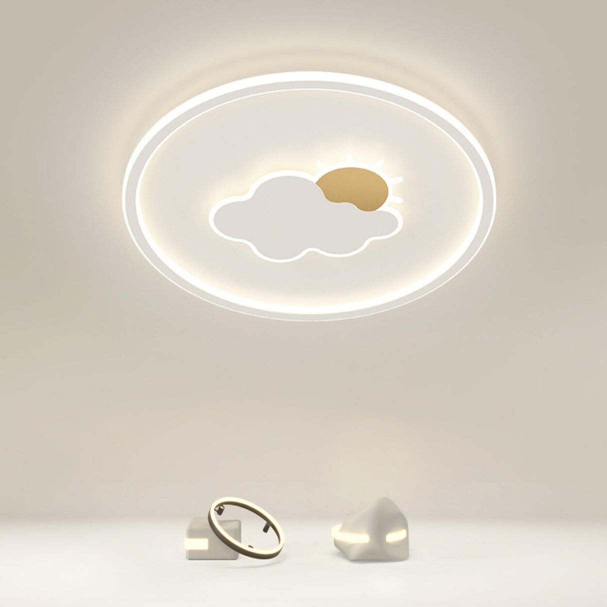 Modern Sun Cloud Circle Dimmable LED Flush Mount Light Image - 2