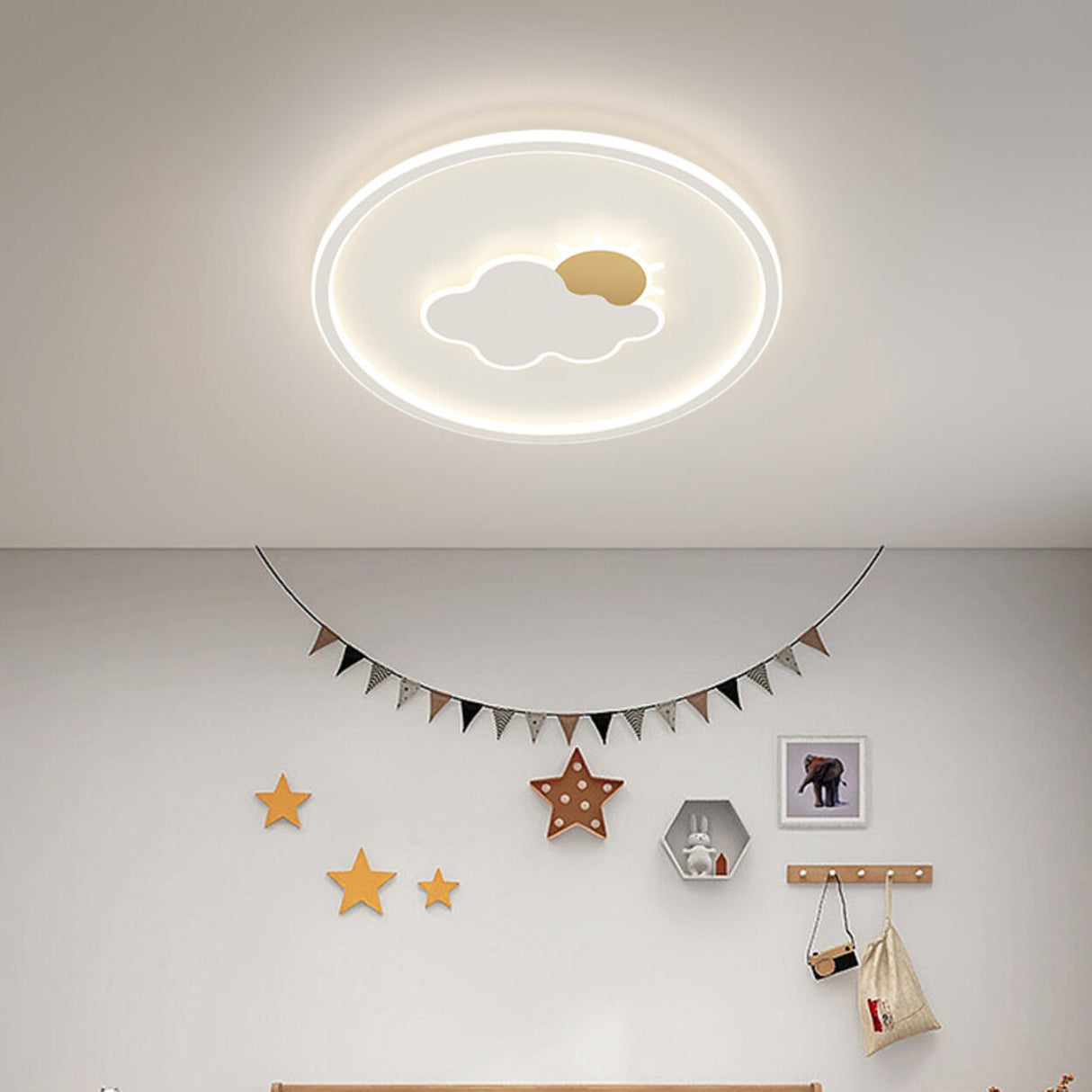 Modern Sun Cloud Circle Dimmable LED Flush Mount Light Image - 3