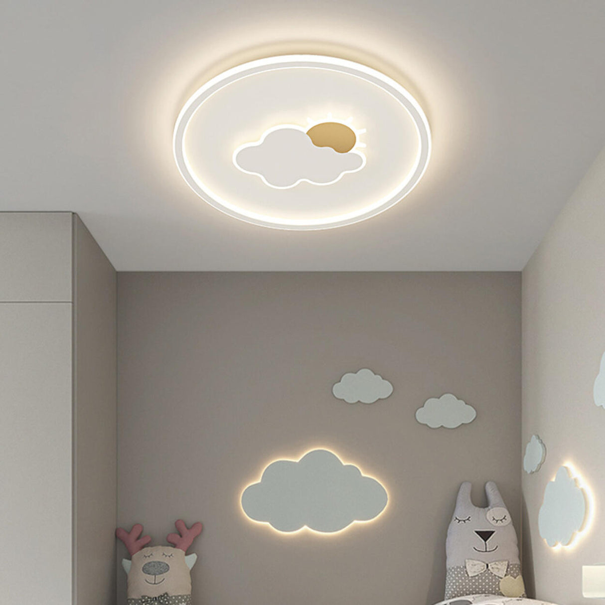 Modern Sun Cloud Circle Dimmable LED Flush Mount Light Image - 4