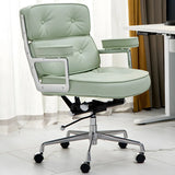 Modern Swivel Leather Tufted Back Green Office Chair Image - 1