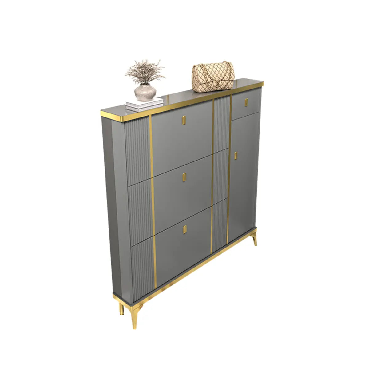 Modern Tall Gray Metal Hallway Shoe Storage Cabinet Image - 3