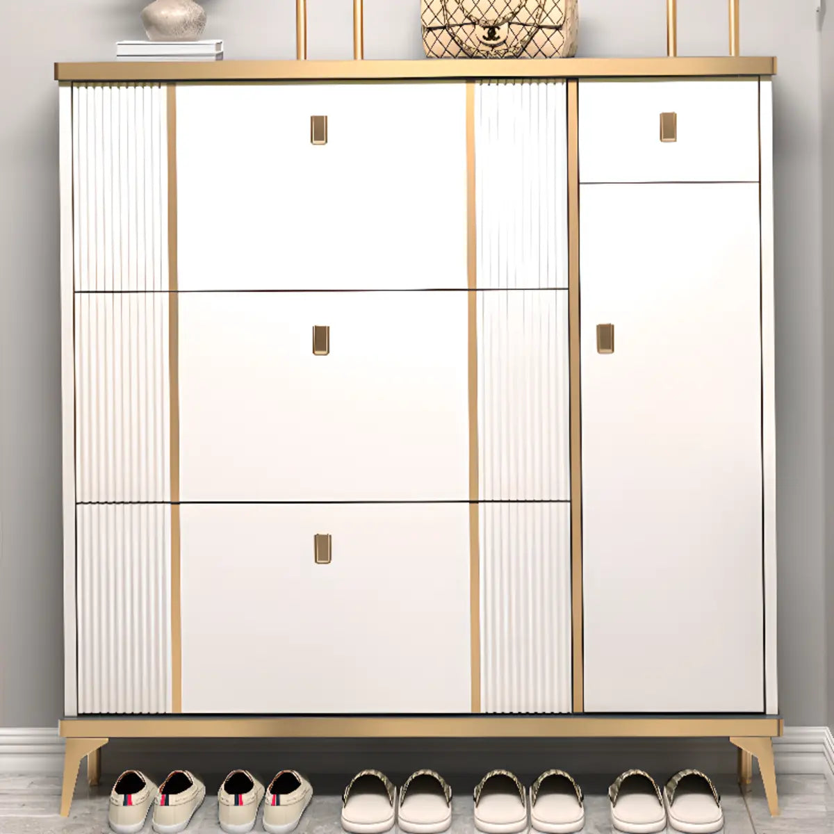 Modern Tall Gray Metal Hallway Shoe Storage Cabinet Image - 4