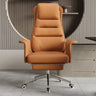 Modern Tan Reclining Leather Office Chair with Footrest Image - 2