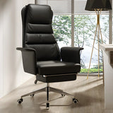 Modern Tan Reclining Leather Office Chair with Footrest Image - 3