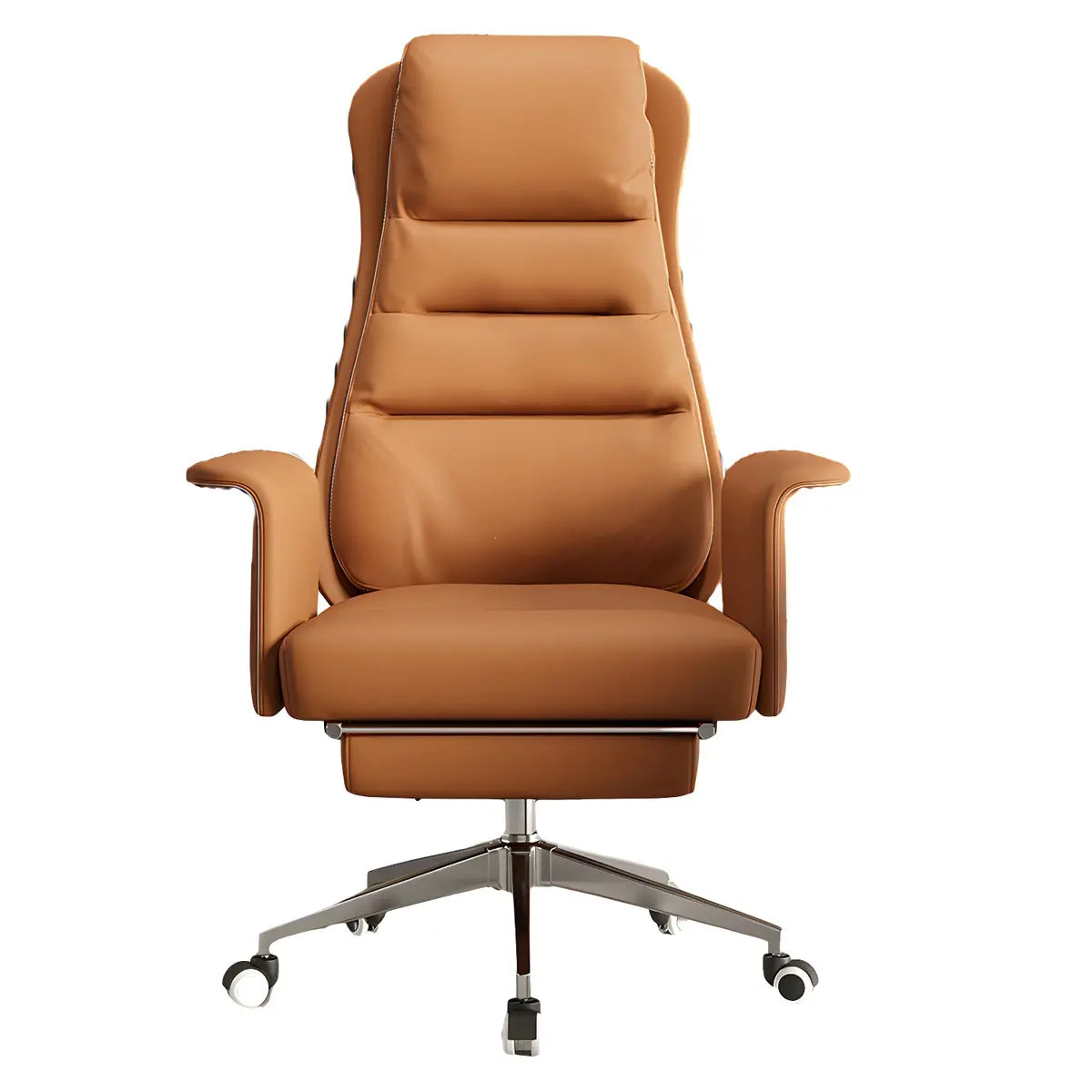 Modern Tan Reclining Leather Office Chair with Footrest Image - 7