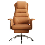 Modern Tan Reclining Leather Office Chair with Footrest Image - 7