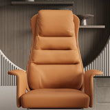 Modern Tan Reclining Leather Office Chair with Footrest Image - 9