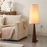 Modern Tapered Wooden Base Floor Lamp with Fabric Shade Image - 1