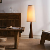 Modern Tapered Wooden Base Floor Lamp with Fabric Shade Image - 2