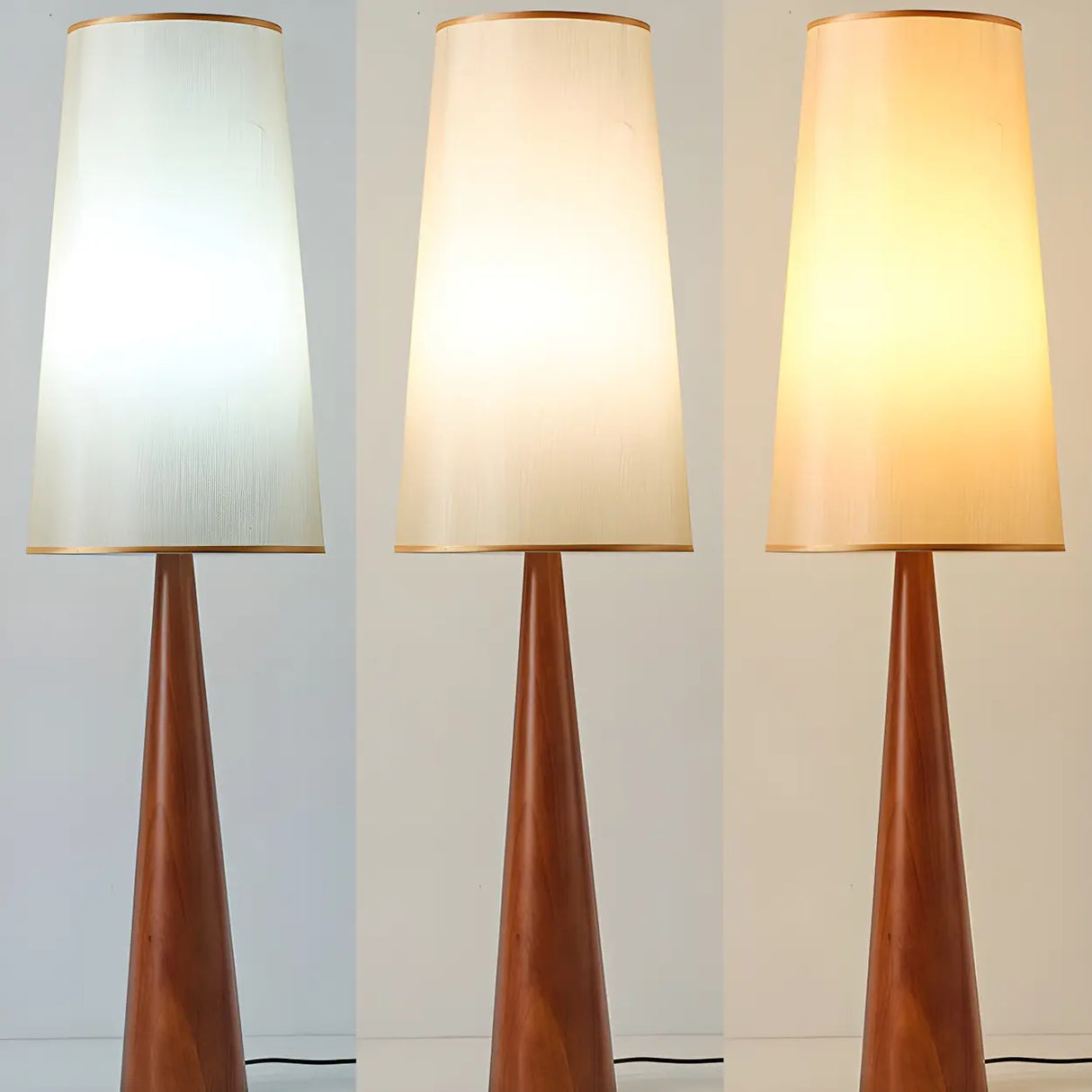 Modern Tapered Wooden Base Floor Lamp with Fabric Shade Image - 7