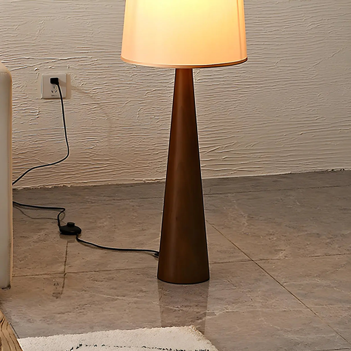 Modern Tapered Wooden Base Floor Lamp with Fabric Shade Image - 8