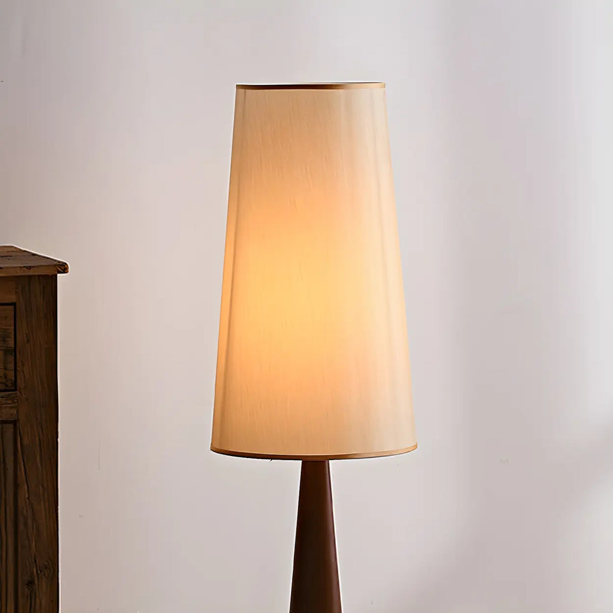 Modern Tapered Wooden Base Floor Lamp with Fabric Shade Image - 9