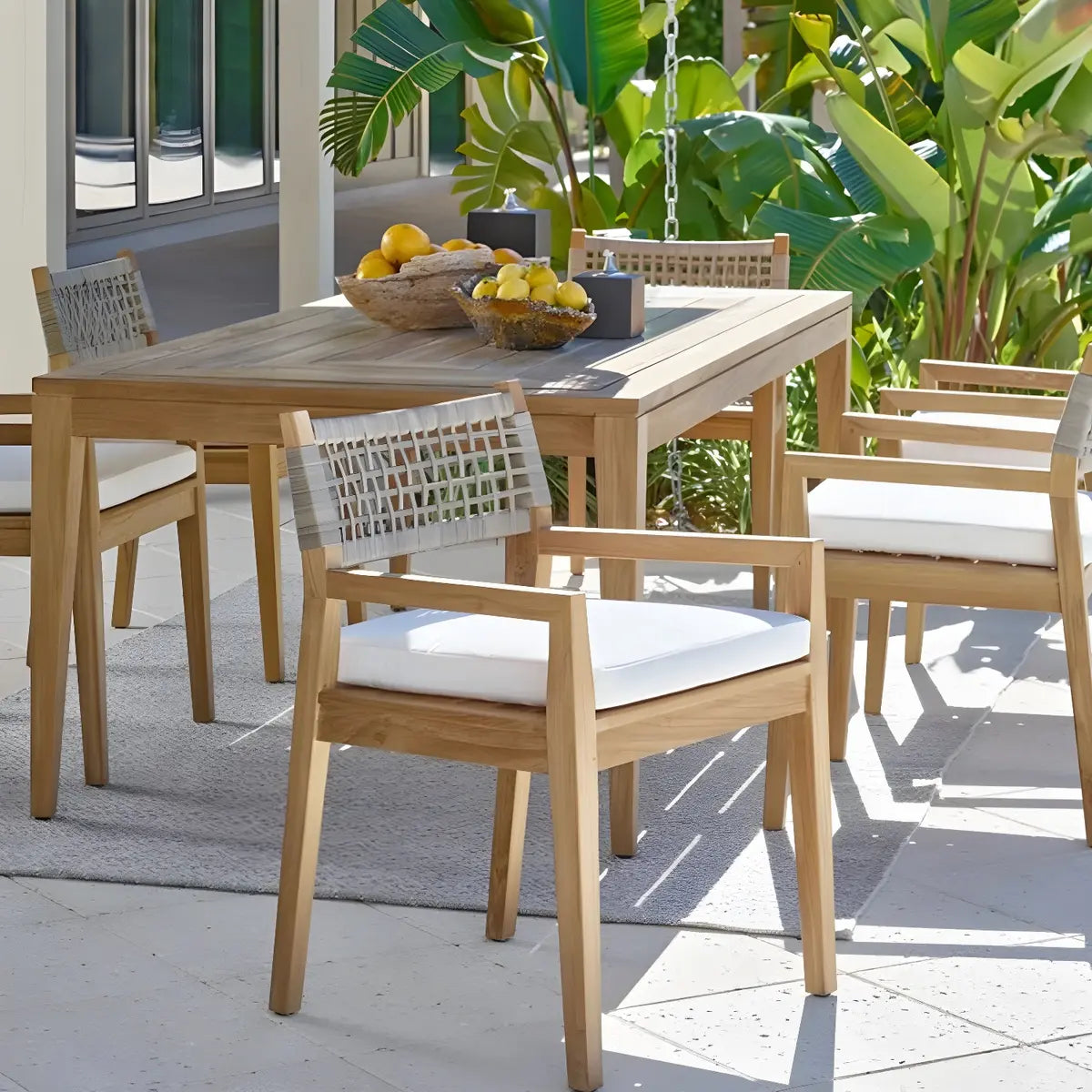 Modern Teak Outdoor Dining Set Rectangular Wood Color Image - 3