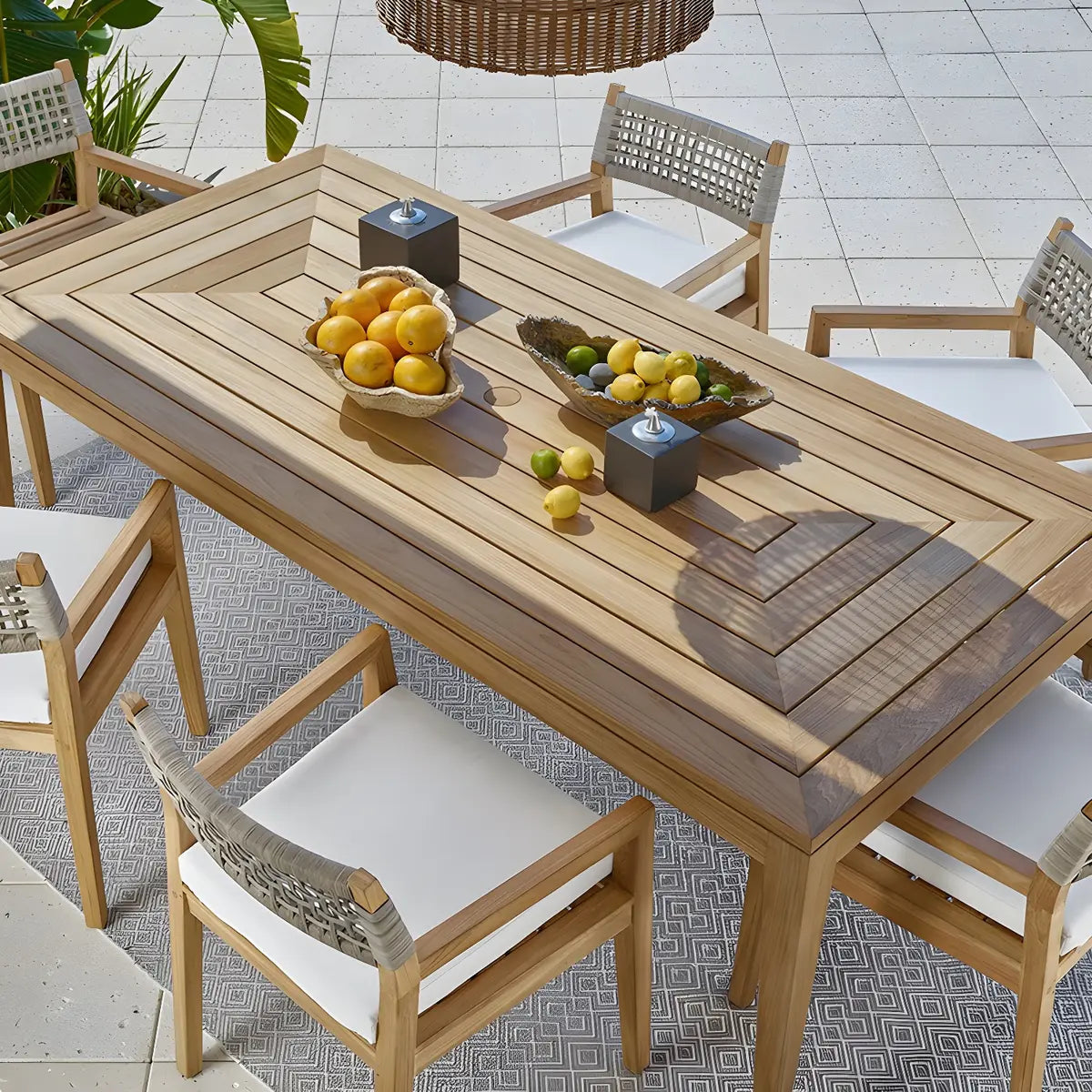 Modern Teak Outdoor Dining Set Rectangular Wood Color Image - 4