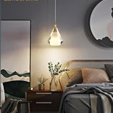 Modern Teardrop Clear Crystal Bedroom Pendant Light Image - 5