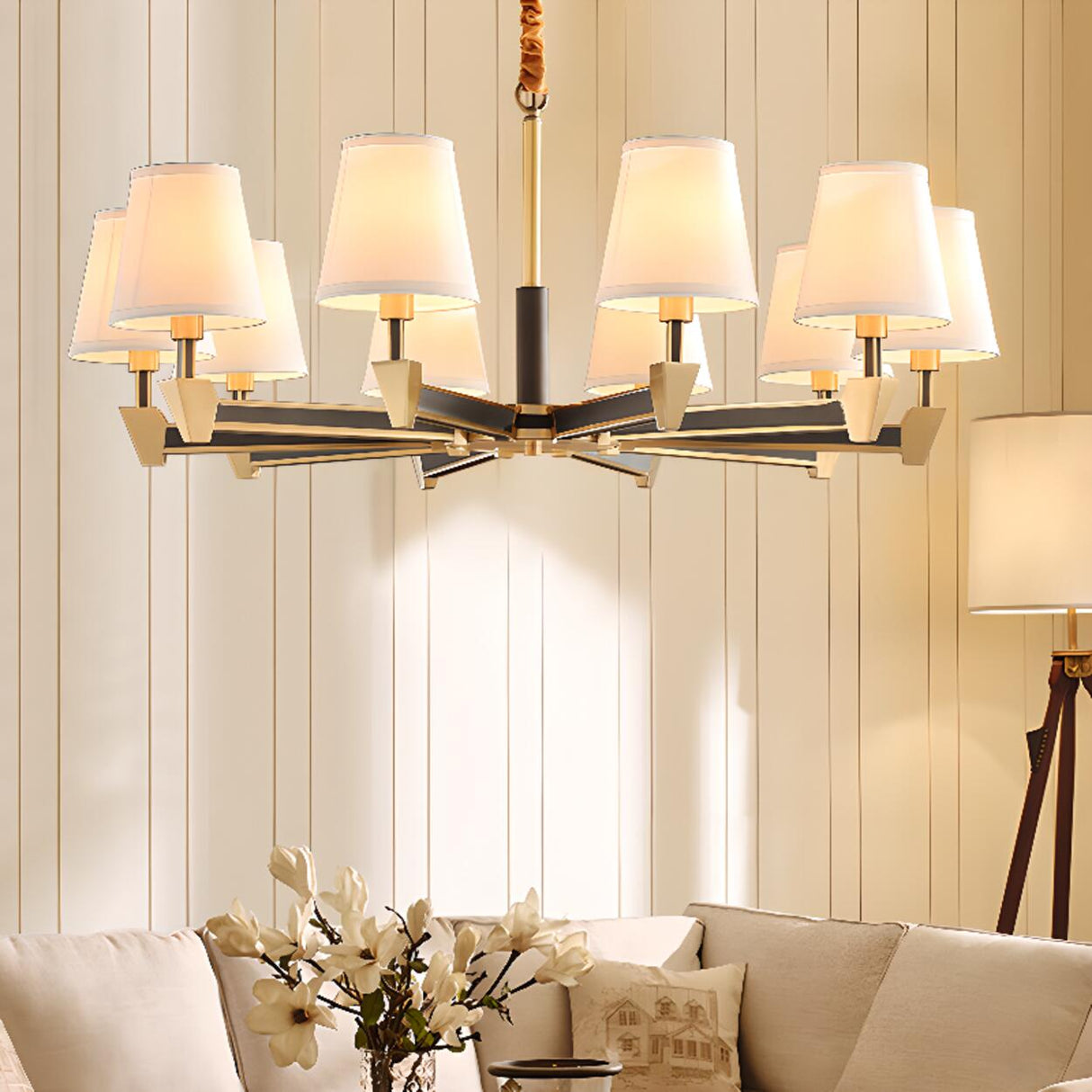 Modern Textile Drum Branching Chandelier Adjustable Height Image - 3