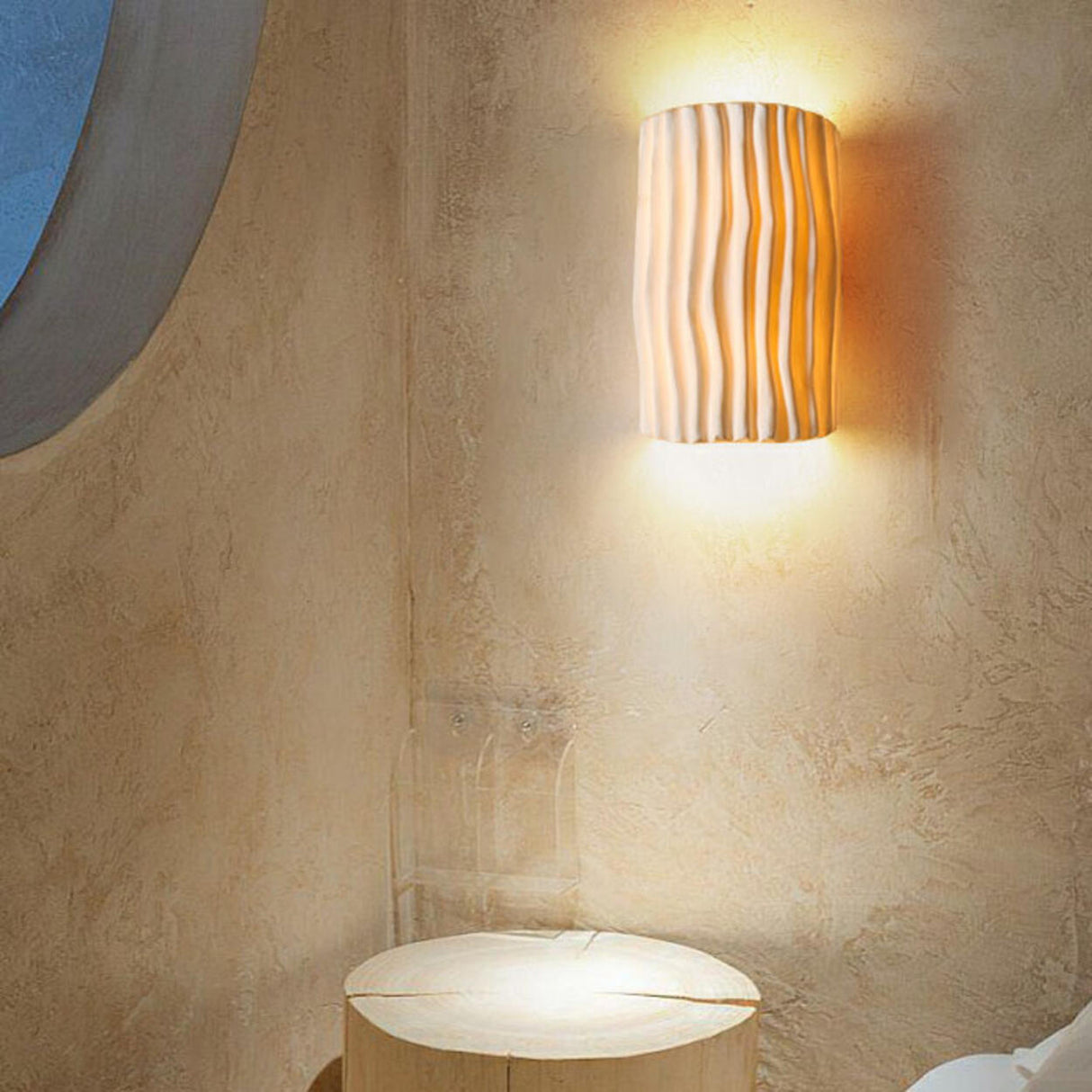 Modern Textured Cylindrical Ceramic Wall Sconce Image - 2