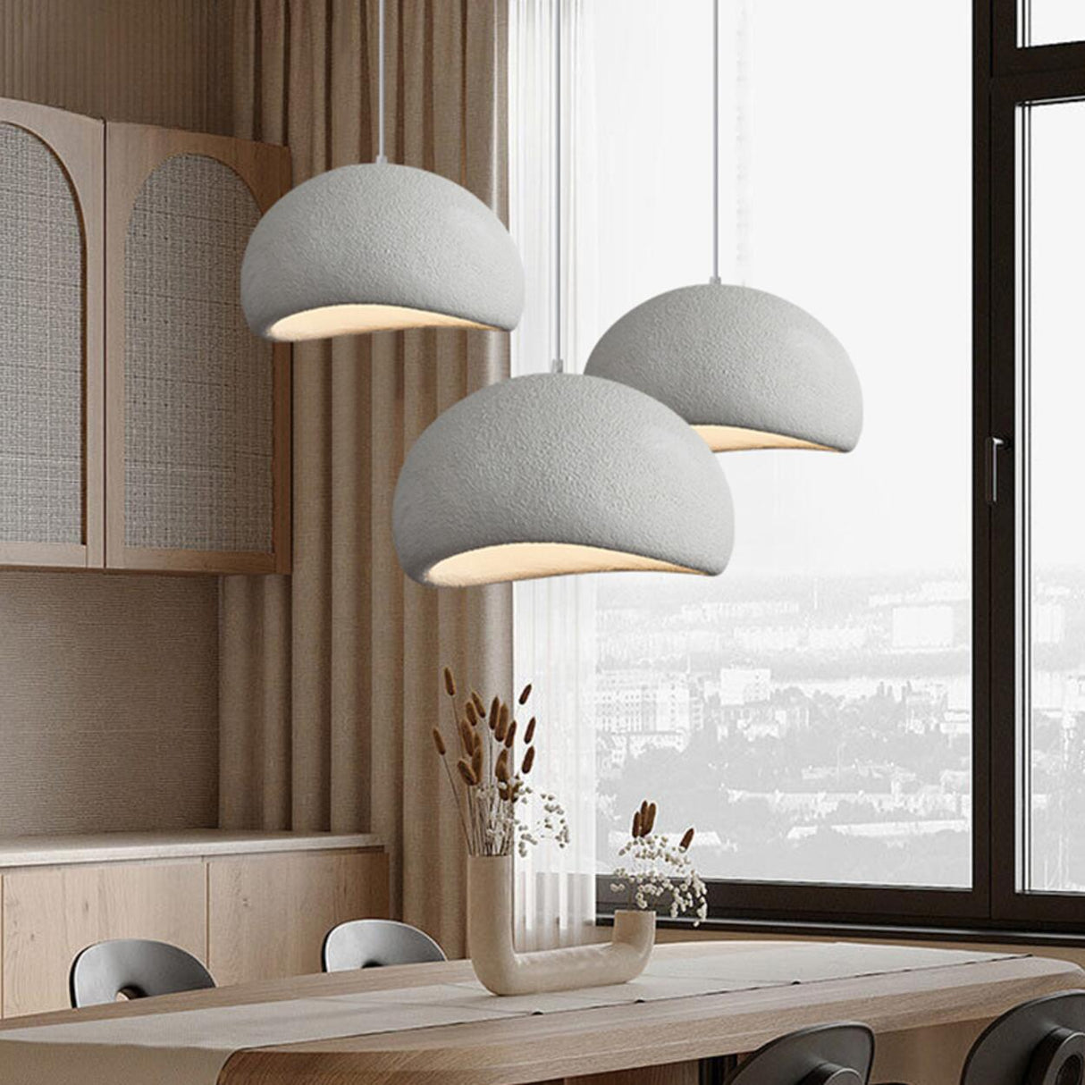 Modern Textured Dome Pendant Light Adjustable Height Image - 1