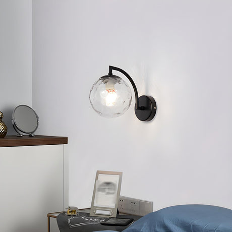 Modern Textured Glass Globe Black Vanity Wall Light Image - 1